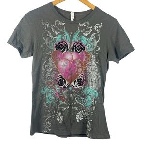 Next Level Apparel Y2K Grunge Heart Lock Floral Baby Tee Large